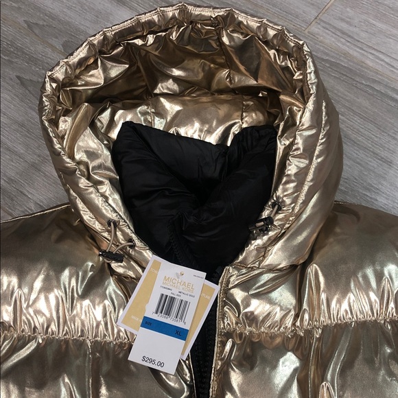 New Michael Kors Metallic Gold Puffer Jacket XL - Picture 3 of 8